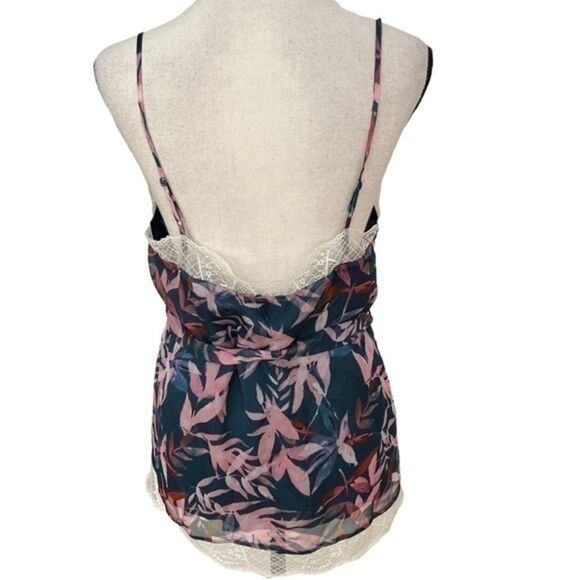 A LA PLAGE WOMENS FLORAL PRNT LACE-TRIM BLOUSE size M NWT - Picture 2 of 5